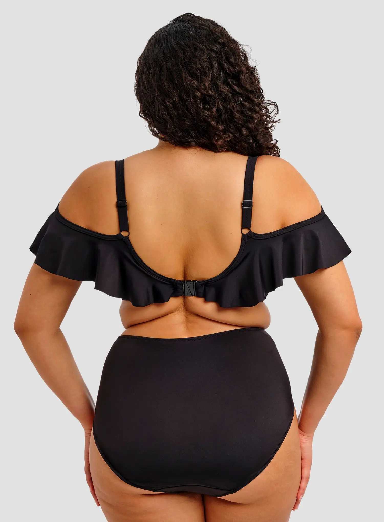 Elomi Swim: Plain Sailing Underwired Plunge Frill Bikini Top Black - Image 2