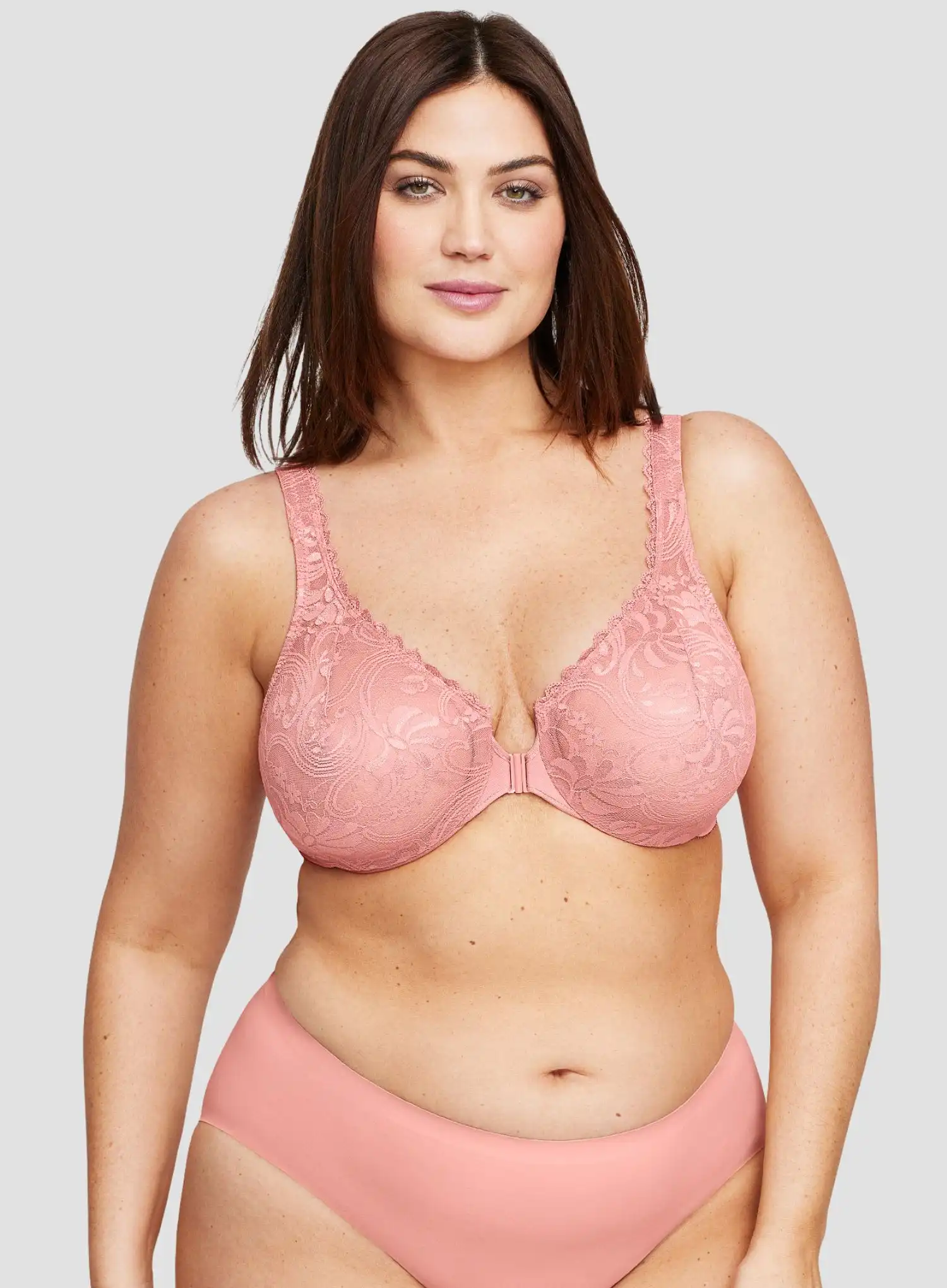Glamorise: All Over Lace Front Opening Wonderwire Bra Apricot - Image 3