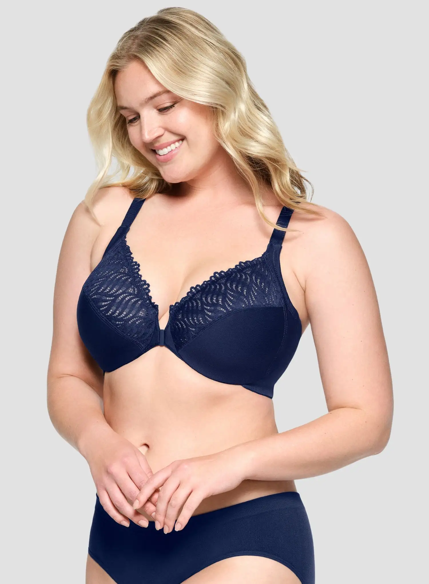 Glamorise: Elegance Front Close T Back Wonderwire Bra Blue - Image 4