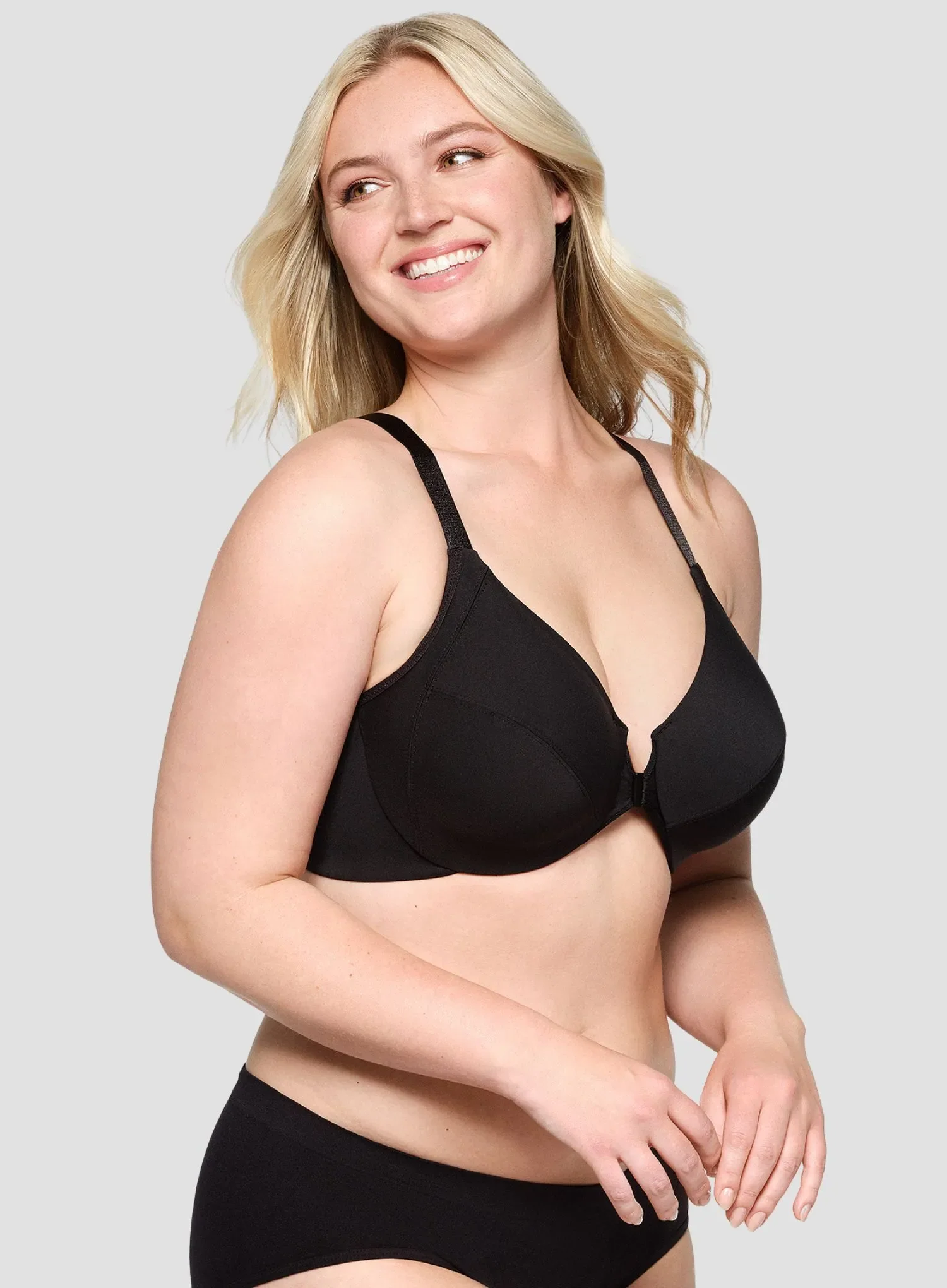 Glamorise: Wonderwire Front Close Smoothing Bra Black - Image 3